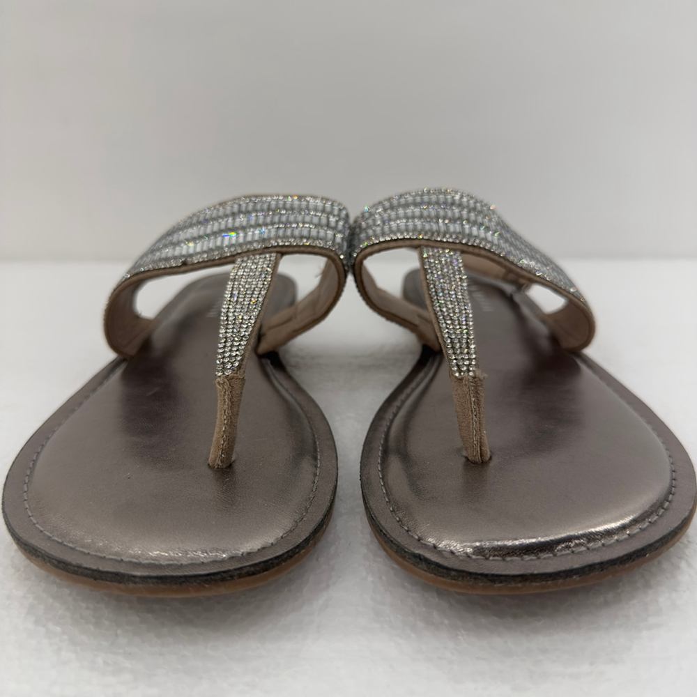 Women's 10 KELLY & KATIE Silver Pewter Embellished KK-SILVYA THONG SANDALS Shoes - Picture 5 of 8
